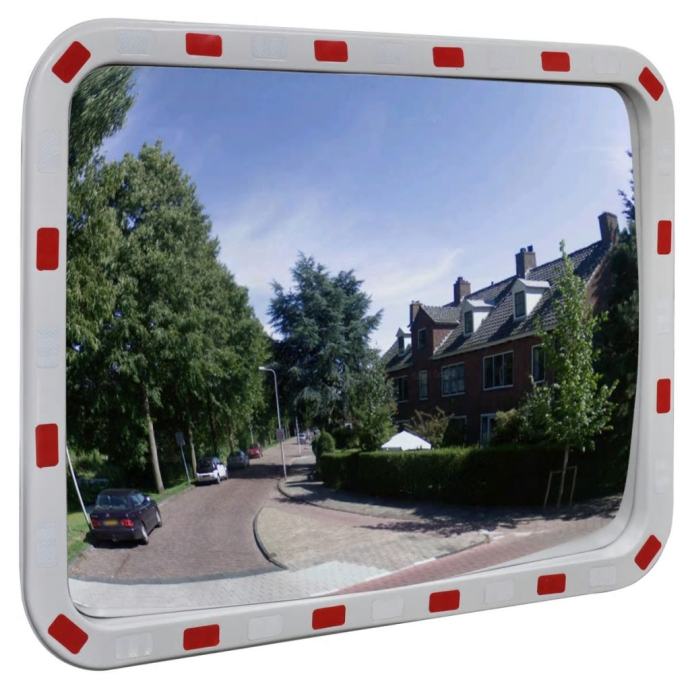 Zunanje pravokotno konveksno prometno ogledalo 60 x 80 cm z odsevniki