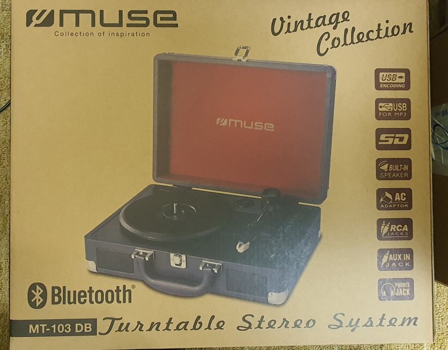 Tourne-disques Muse MT-103 DB – Connexion Bluetooth, USB, RCA, Couleur Bleu, Alimentation 100-240V
