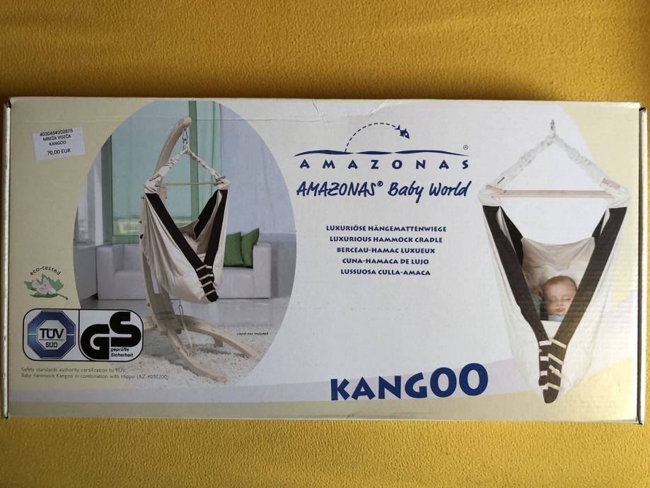 AS - Kangoo Set Door Clamp | Hamaca Para Bebé 4 En 1 Y Cuna Con Incrustaciones Sunny Grey | Calmante Y Promueve El Desarrollo | Certificado TÜV, Soporta Hasta 15 Kg