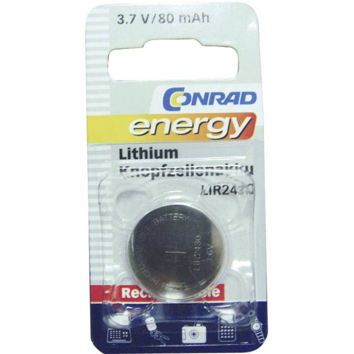 Gumbni akumulator LIR 2430 litijev Conrad energy LIR2430 80 mAh 3.6 V,