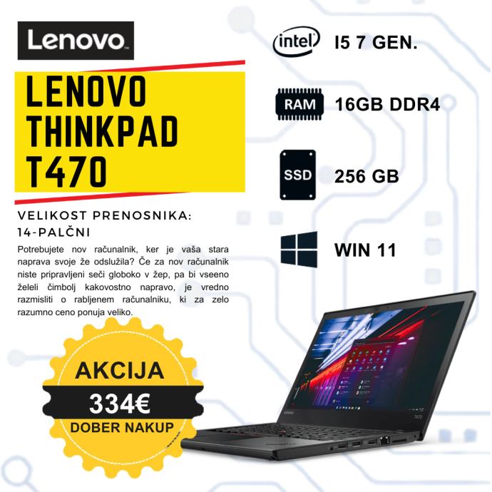 Lenovo A-Ware ThinkPad T470 14" Core I5-7300U 8 Go 512 Go SSD FullHD IPS Backlit (reconditionné