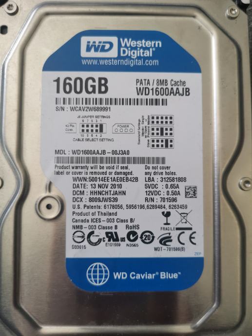 WD PATA IDE 160GB 3,5" 8MB cache - NOV - več kosov