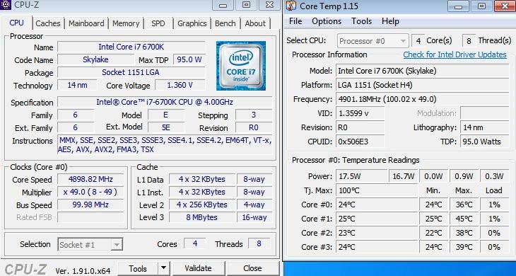 Intel i7 6700K 4,9 GHz,  2x4GB DDR4 2400 MHz, Gigabyte Z270P-D3