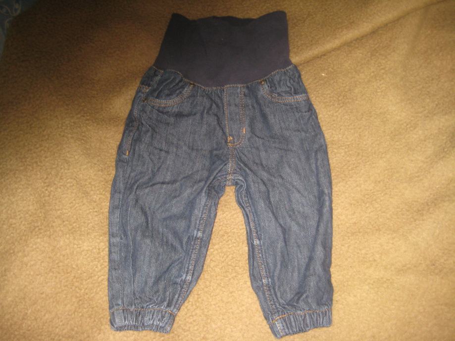 Fantovske jeans hlače z visokim elastičnim pasom, vel.80, 2kom
