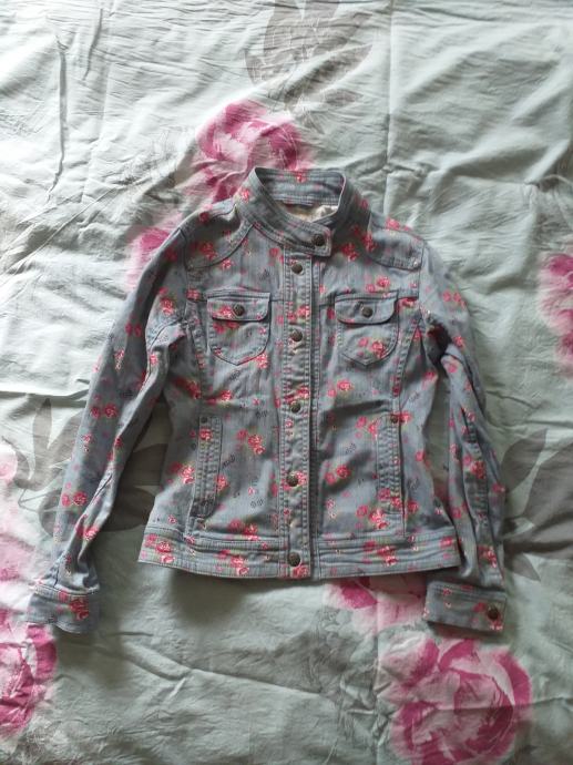 dekliška jeans  jakna z rožicami C&A št.146