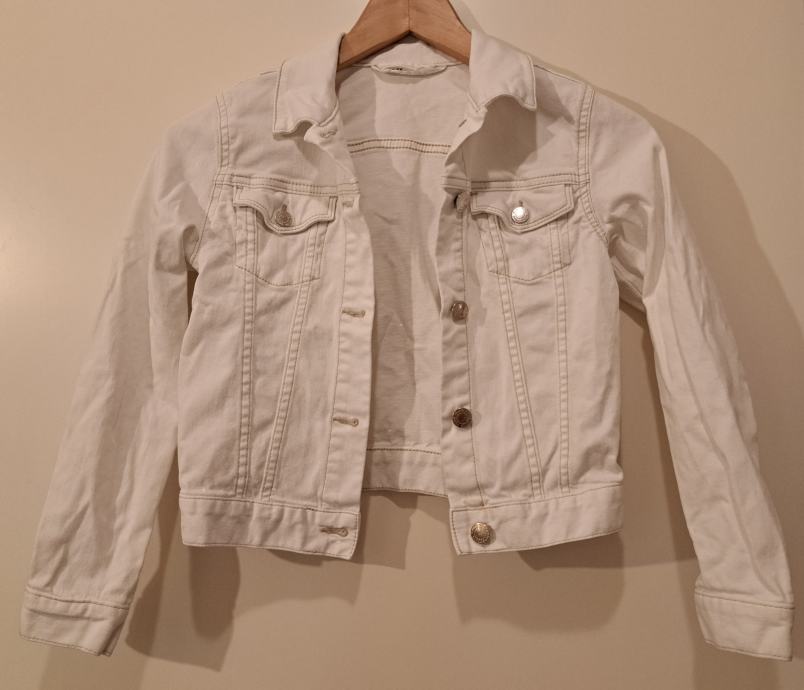 Jeans bela jakna, vel. 9-10 let (140 cm)  1x oblečena