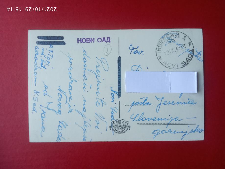Vojna pošta,1945,Novi sad, Ujvidek