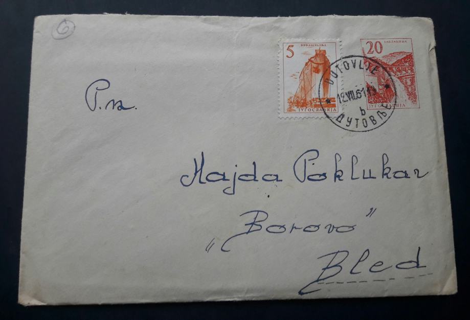 Pismo Celina Jugoslavija Jablanica žig Dutovlje 1961