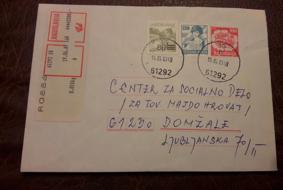Priporočeno Pismo Celina  Jugoslavija Poštna kočija žig IG 1989