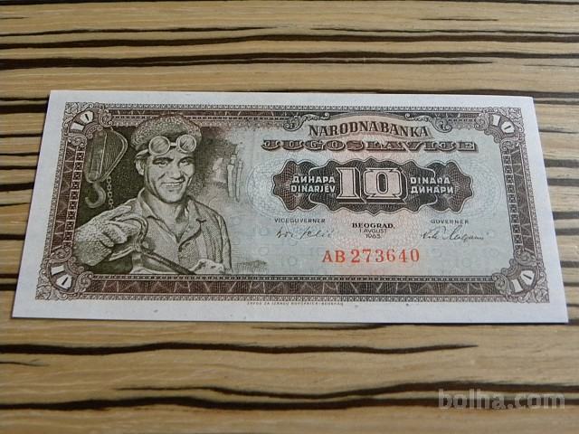 Jugoslavija 10 dinarjev 1965 - velike št. aUNC/UNC