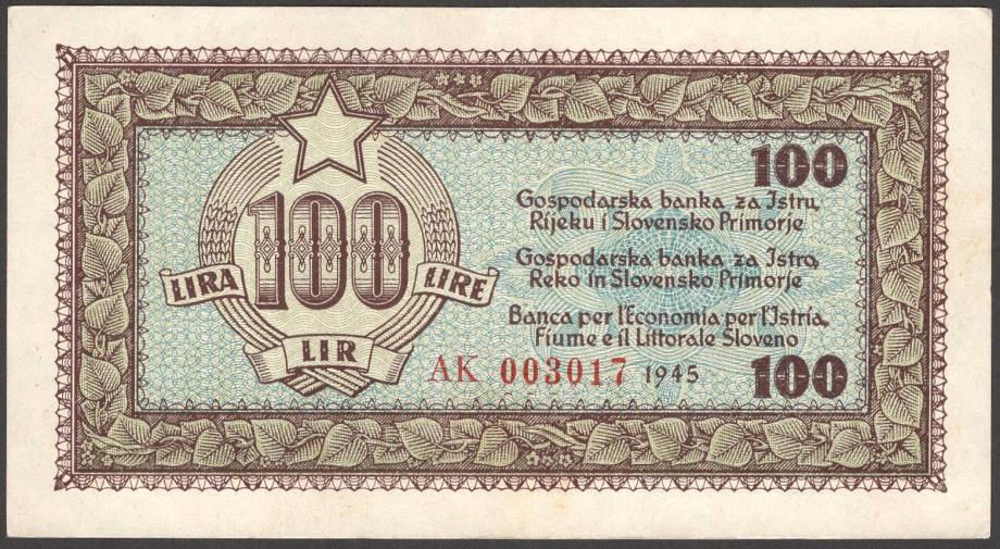 100 LIR 1945 Istra, Reka in Slovensko Primorje aUNC