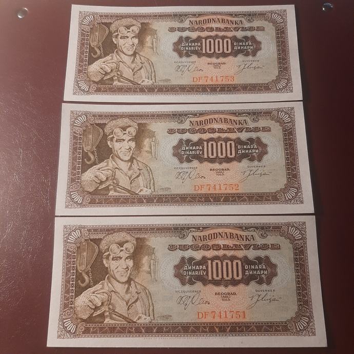 1000 DINARJEV 1963 - UNC
