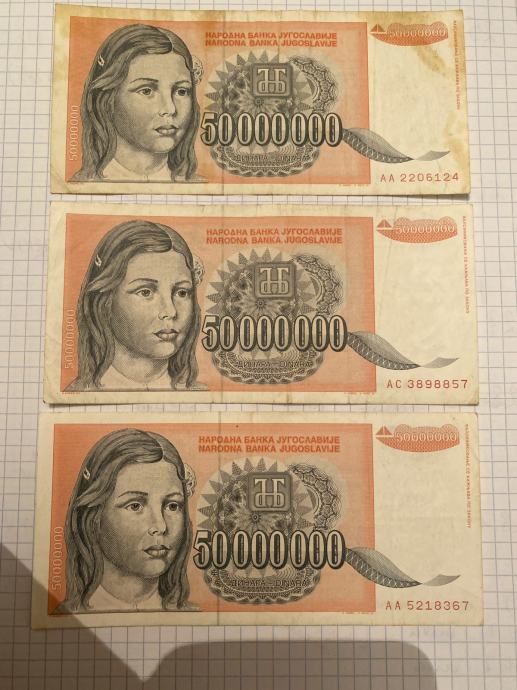 50 mio dinarjev, leto 1993,