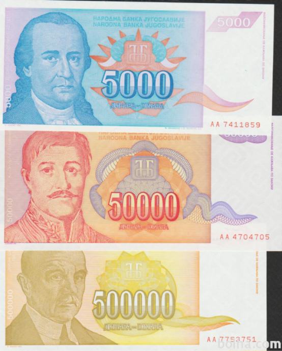 BANK.5000,50000,500000 DINAR"AA" (JUGOSLAVIJA)1994.UNC