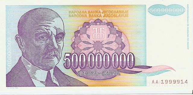 BANK.500000000 DINARA "AB"P134a(JUGOSLAVIJA)1993.UNC
