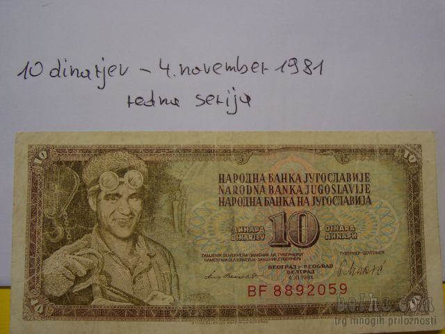 BANKOVEC 10 DINARJEV - 4 NOVEMBER 1981, REDNA SERIJA