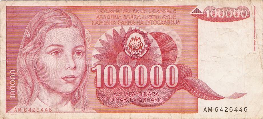 BANKOVEC  100 000 dinarjev 1989  Jugoslavija