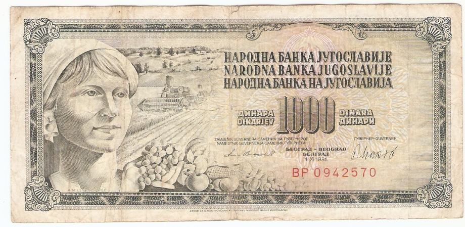 BANKOVEC 1000 dinarjev 1981 Jugoslavija