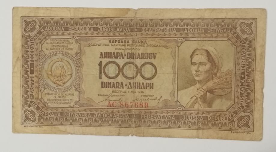 BANKOVEC JUGOSLAVIJA 1000 DINARA 1946