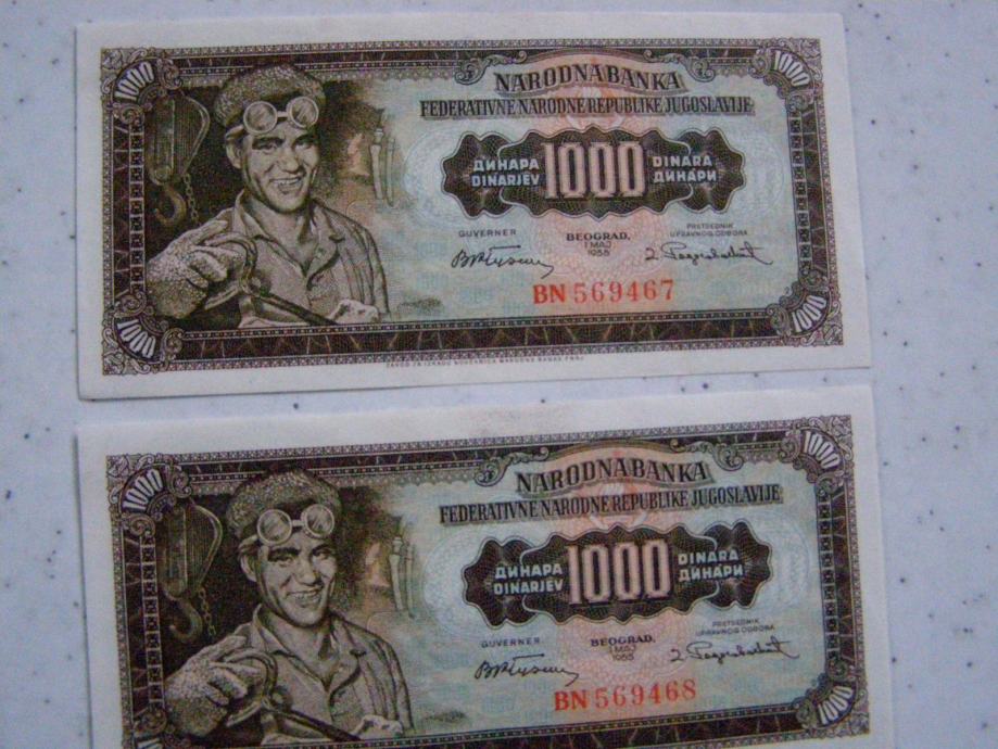 Dva nova zaporedna bankovca 1000 din