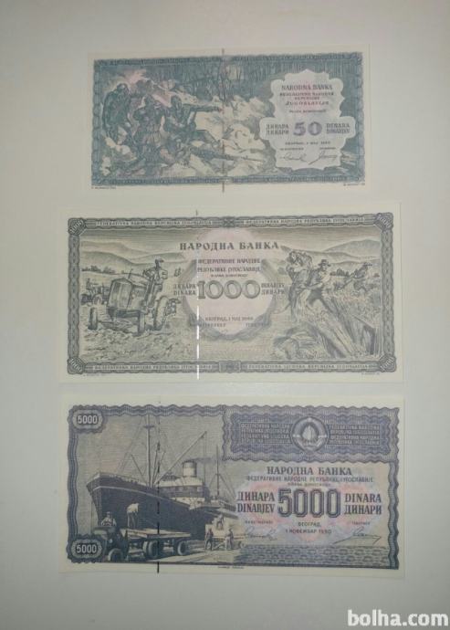 FNRJ, 50, 1000 in 5000 dinara 1946, UNC - replike