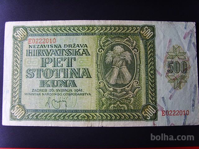 HRVAŠKA 500 KUN - LETNIK 1941