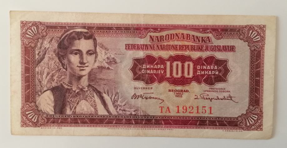 JUGOSLAVIJA 100 DINARA 1955
