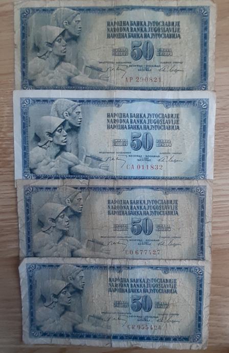 JUGOSLAVIJA 4x 50 dinara 1968 barok različne serijske črke