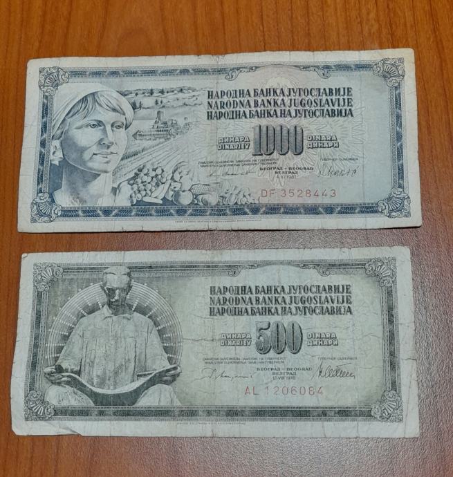 Jugoslavija 500 dinara 1978, 1000 dinara 1981
