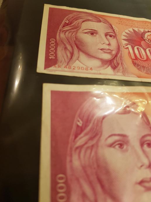 X 6.12.2023: dva bankovca za 100.000 dinarjev, izdana 1. maja 1989