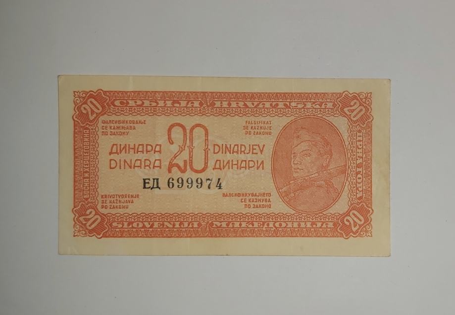 Prodam bankovec 20 dinarjev 1944