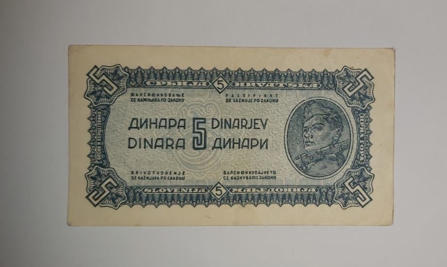 Prodam bankovec 5 dinarjev 1944