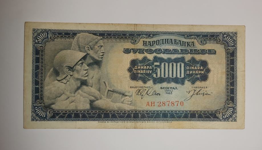 Prodam bankovec 5000 dinarjev 1963