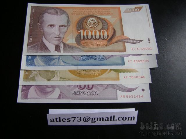 Set bankovcev od 50 do 1000 dinarjev UNC