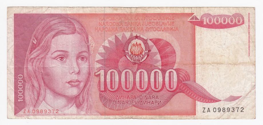 SFR Jugoslavija 100000 DIN 1989 ZA VG ozek Z