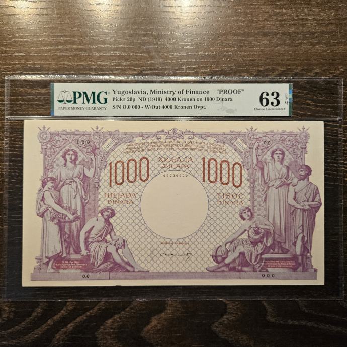SHS 1000 DINARA 1919 PMG 63 EPQ PROOF