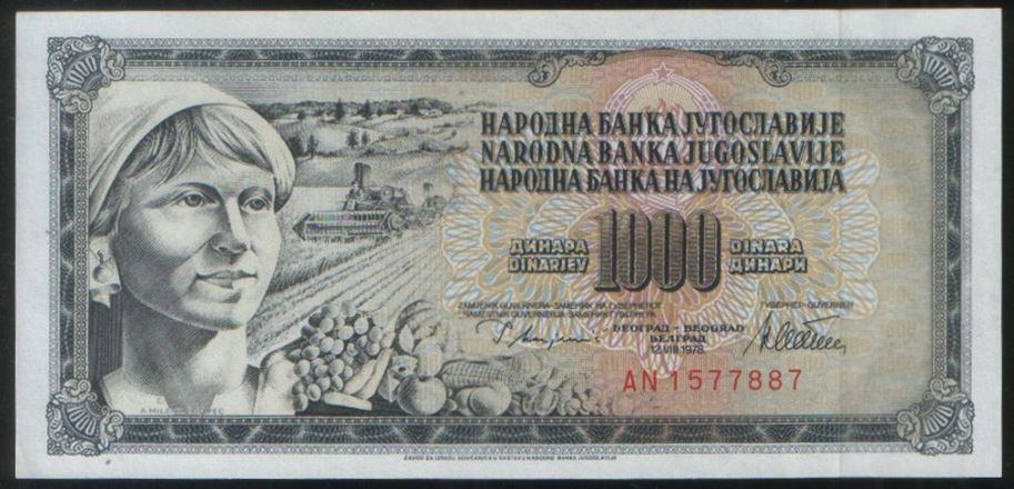 YU - 1000 dinara - 1978 - UNC