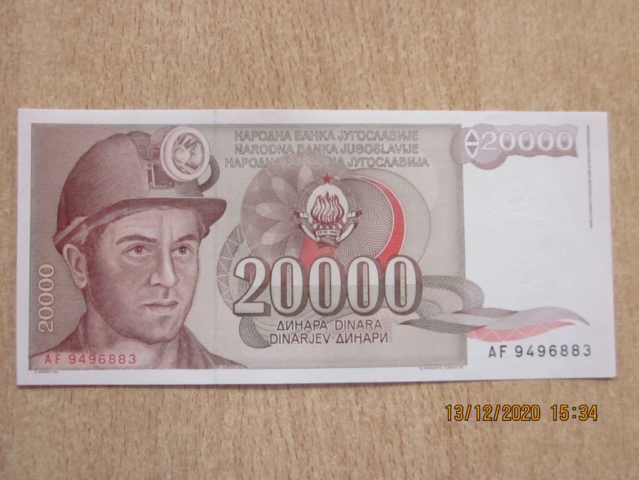 Yu bankovec 20000 din 1987