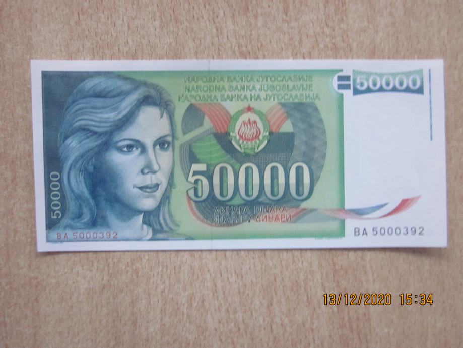 Yu bankovec 50000 din 1988