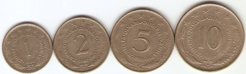 KOVANCI  1,2,5,10 dinarjev 1980 Jugoslavija
