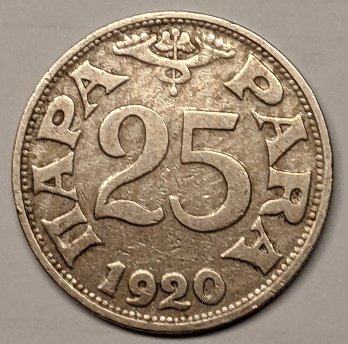 Kovanec 25 para leto 1920 - kraljevina Jugoslavija in druge kovance