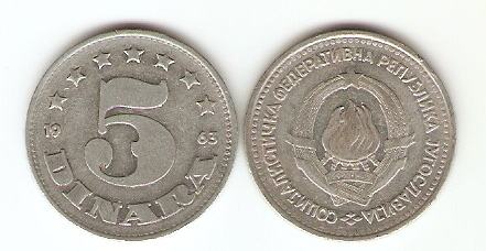 KOVANEC 5 dinarjev  1963 Jugoslavija