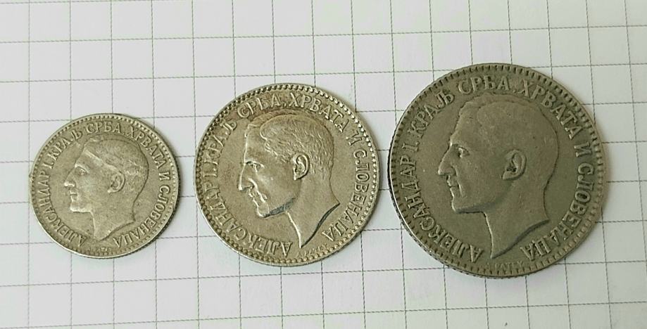 !"Kraljevina Jugoslavija - 50 par, 1 in 2 dinarja 1925