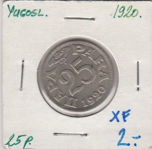Kraljevina SHS (Jugoslavija) 25 par 1920 XF debel vrat od 5