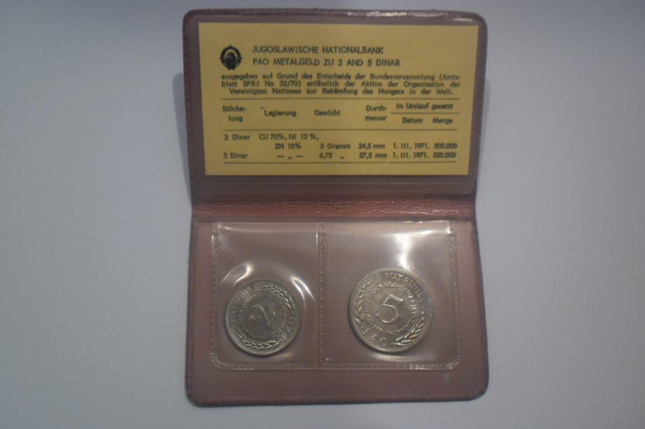 SFR JUGOSLAVIJA 2 IN 5 DINARA FAO 1970 UNC