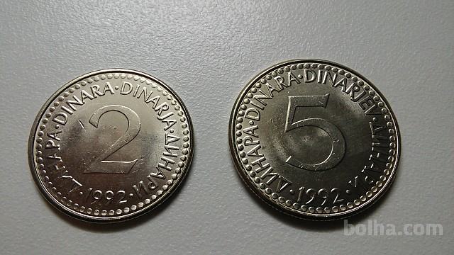 SFRJ, 2 in 5 dinarjev, DIN, 1992, UNC