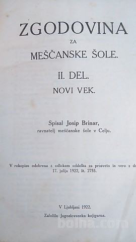 ZGODOVINA ZA MEŠČANSKE ŠOLE II DEL, NOVI VEK, 1922,