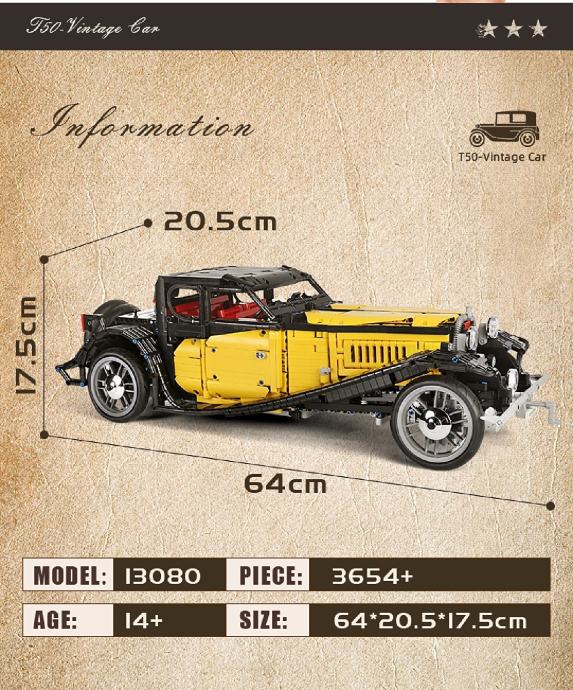 MOULD KING 13080 Auto D'Epoca T50: Set Di Costruzioni Da 3564 Pezzi, Telecomando E App, Modello Tecnico Retro Per Collezionisti E Ragazzi - 2