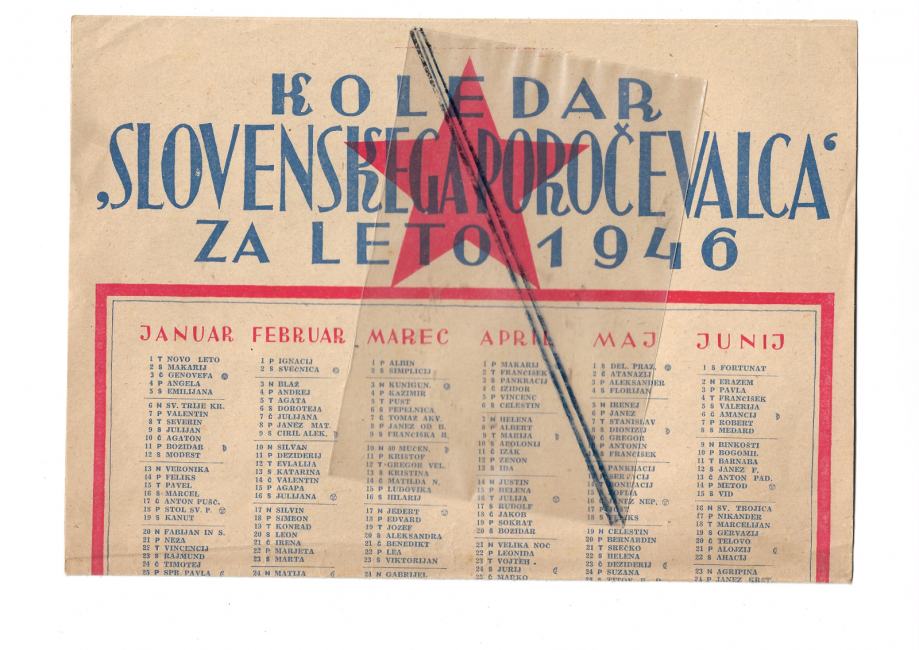 SLOVENSKI POROČEVALEC - KOLEDAR ZA LETO 1946, 1945