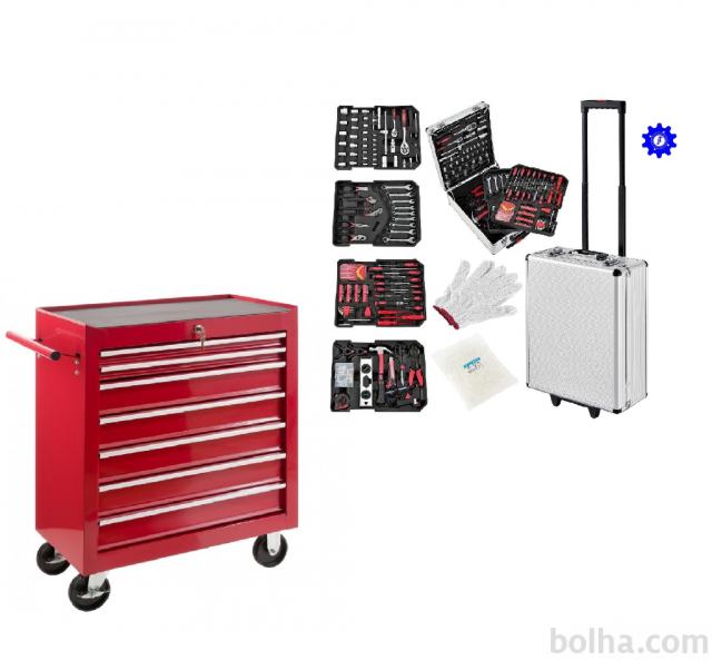 Kovček z orodjem + kovinski voziček za orodje
